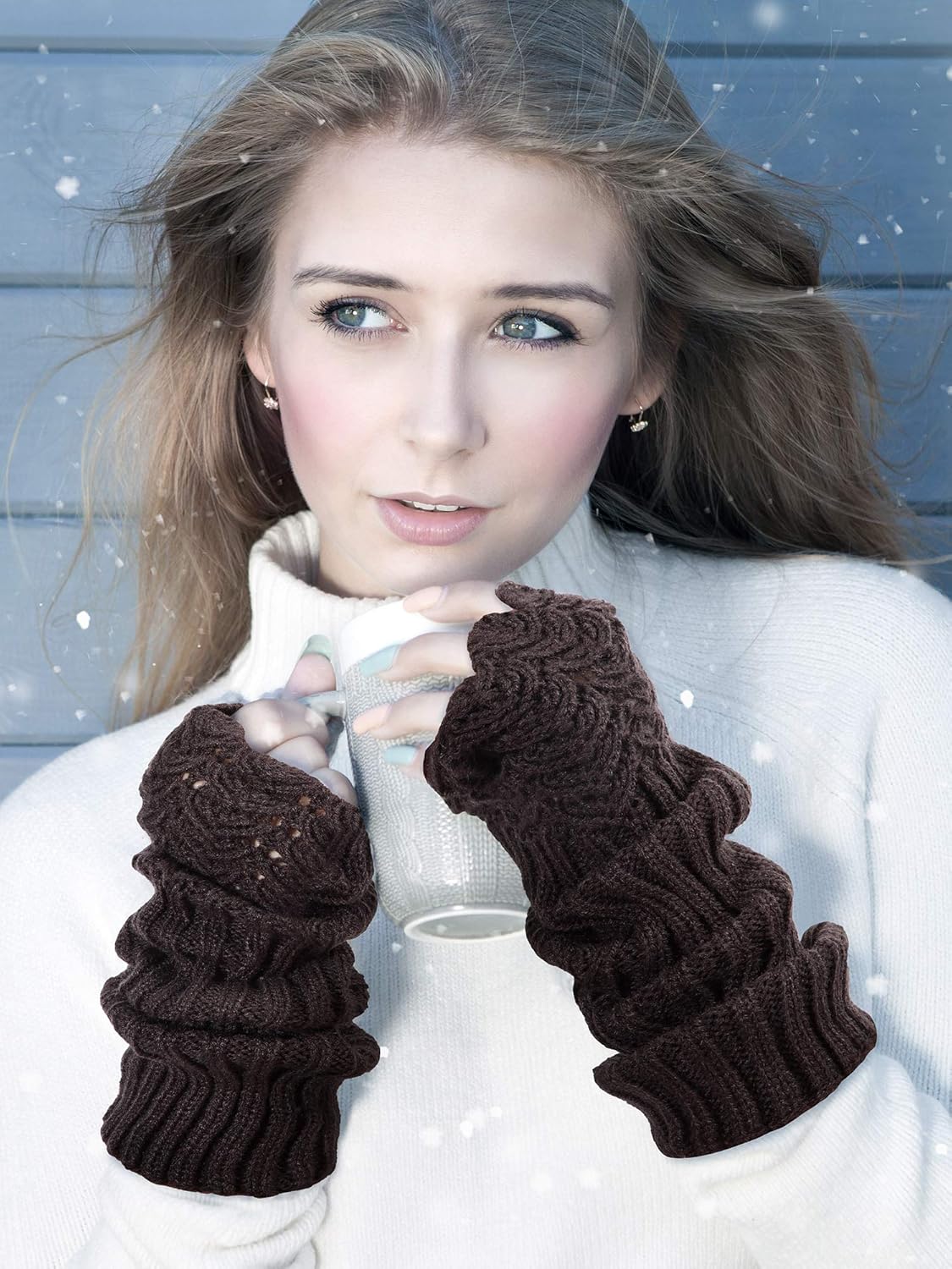5 Pairs Knit Arm Warmer Fingerless Gloves Knitted Long Mitten Women Thumb Hole Gloves at  Women’s Clothing store