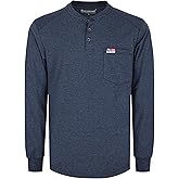 BOCOMAL FR Shirts Long Sleeve Henley Cotton Tencel Heather Blended Flame Resistant Work T Shirt CAT2