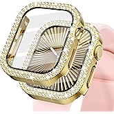 KADES Bling Case for Apple Watch with Built-in Screen Protector, Sparkling Rhinestone Protective Cover Compatible with Apple Watch Series SE3 SE2 6 5 4 SE (44mm, Gold)