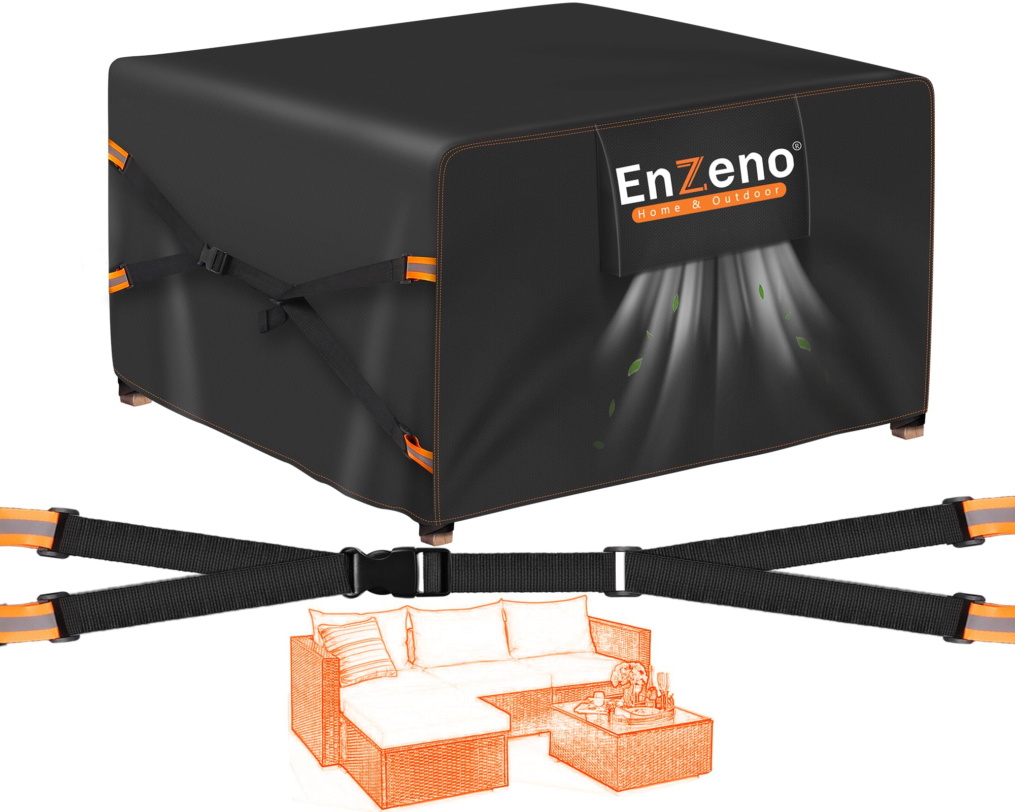 Enzeno Garden Furniture Cover With Air Vent,Waterproof Outdoor Patio rattan Table Chair Set Cover,New Upgrade 500D Heavy Duty Oxford cloth,Windproof,Cube/Square 200 x 200 x 90cm