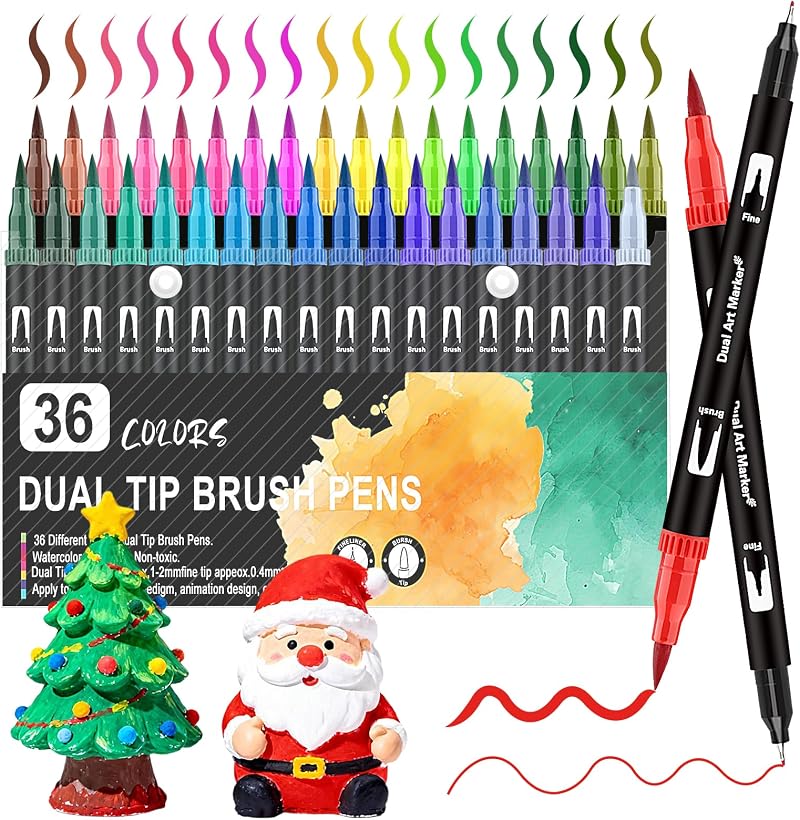 Funnasting Dual Tip Brush Pens 36 Colors Felt Tip Markers Brand New