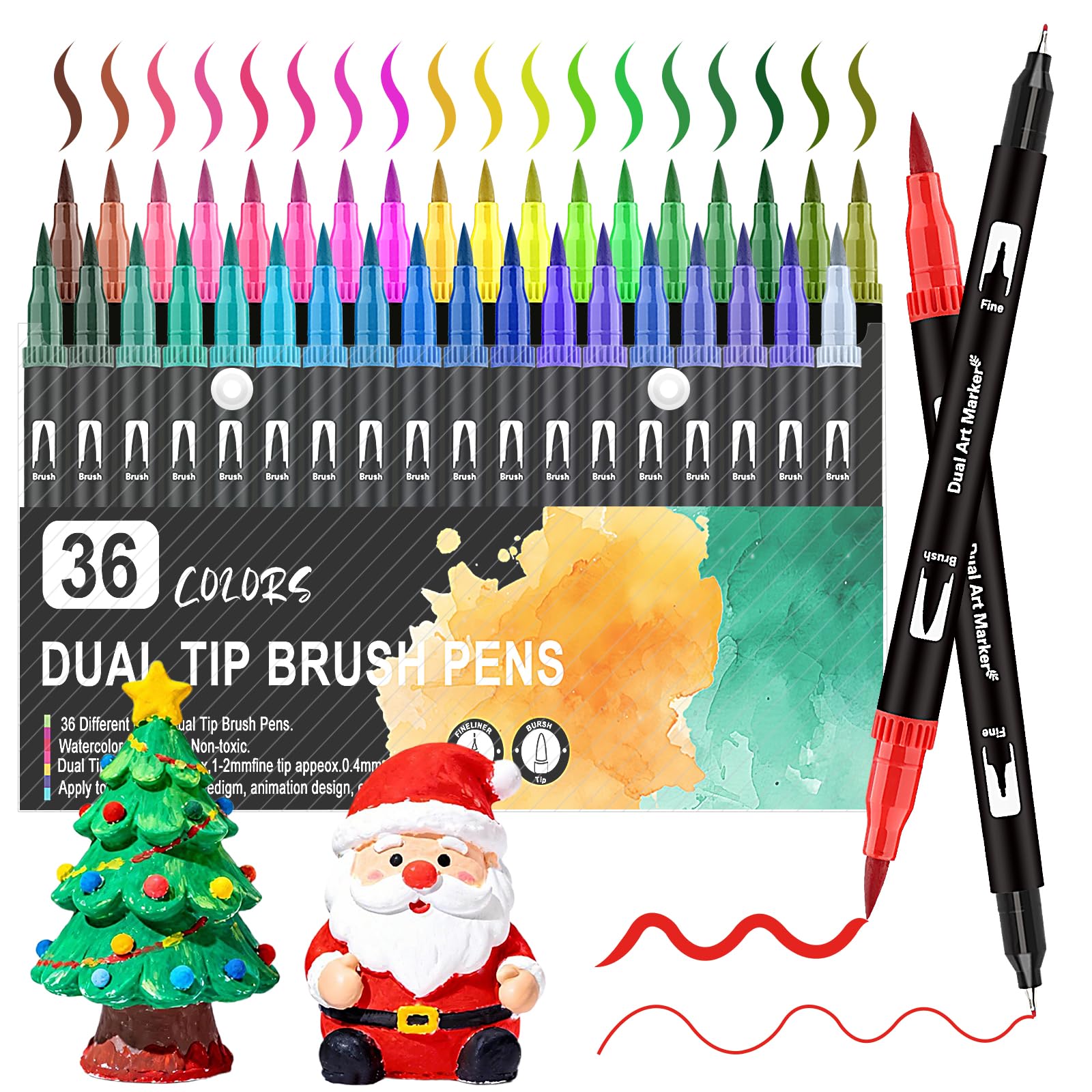 Funnasting Dual Tip Brush Pens, 36 Colors Felt Tip Colouring Pens, Brush Fineliner Art Marker Pens for Colouring Book, Drawing, Sketching, Calligraphy
