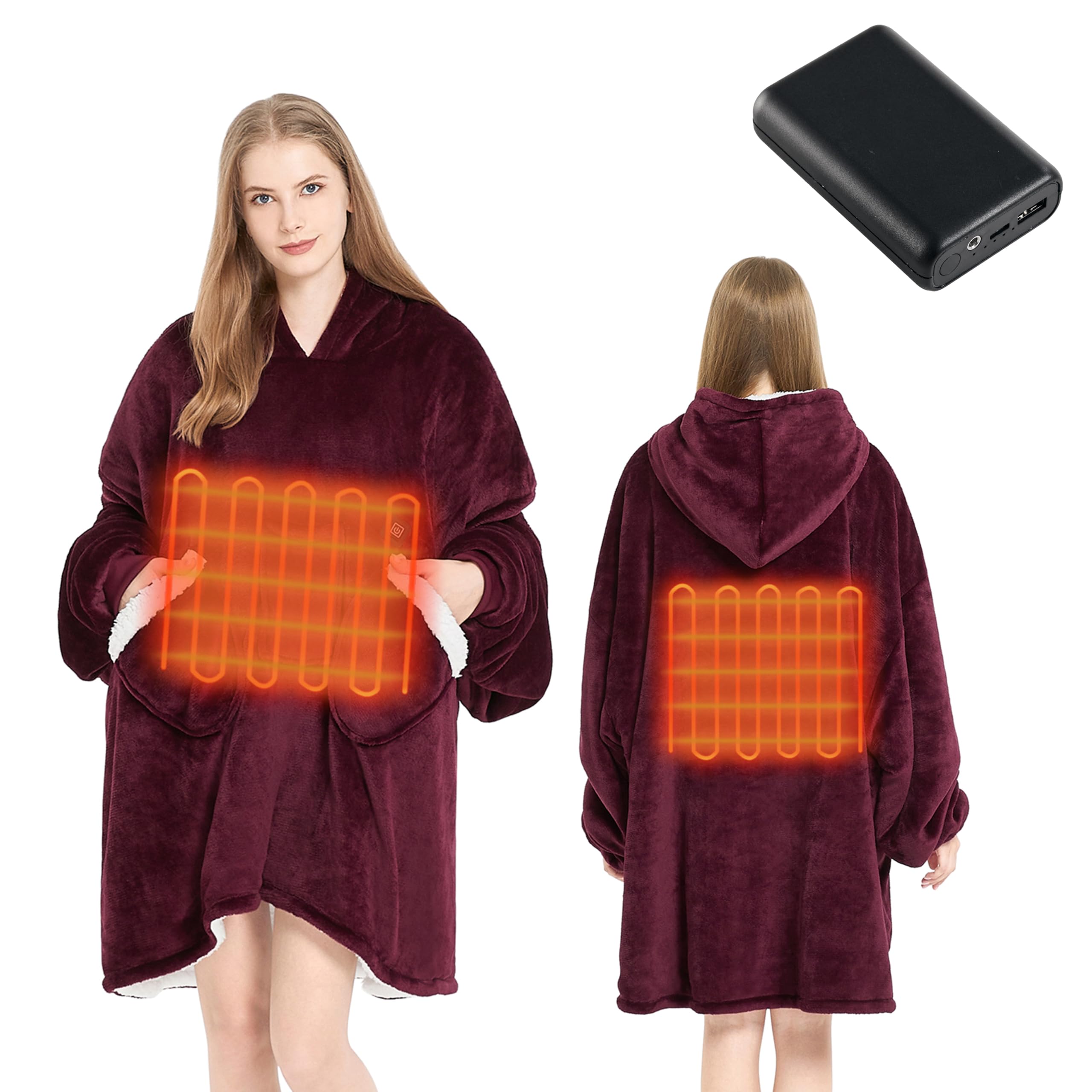 Photo 1 of *MISSING PARTS - Missing battery*
Homemate Heated Wearable Blanket Hoodie - with Battery Pack 7.4V - Oversized Electric Blanket Hoodie for Women Men - Warm Cordless Heated Shawl Portable Heated Robe (Red)