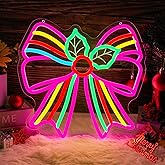 Christmas Holly Bow Neon Sign for Wall Dimmable Christmas Neon Light USB Powered Holly Bow Led Sign for Party, Bedroom, Window, Holiday Gift(12.1 * 11.6 inches)