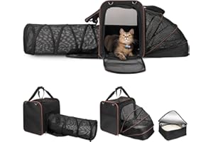 Cat Carrier with Litter Box - INRLKIT Expandable Cat Travel Carrier with Breathable Mesh Tunnel, Portable Pet Carrier for Car Travel, Up to 25 lbs for Travel Hiking Camping Outdoor (Black)