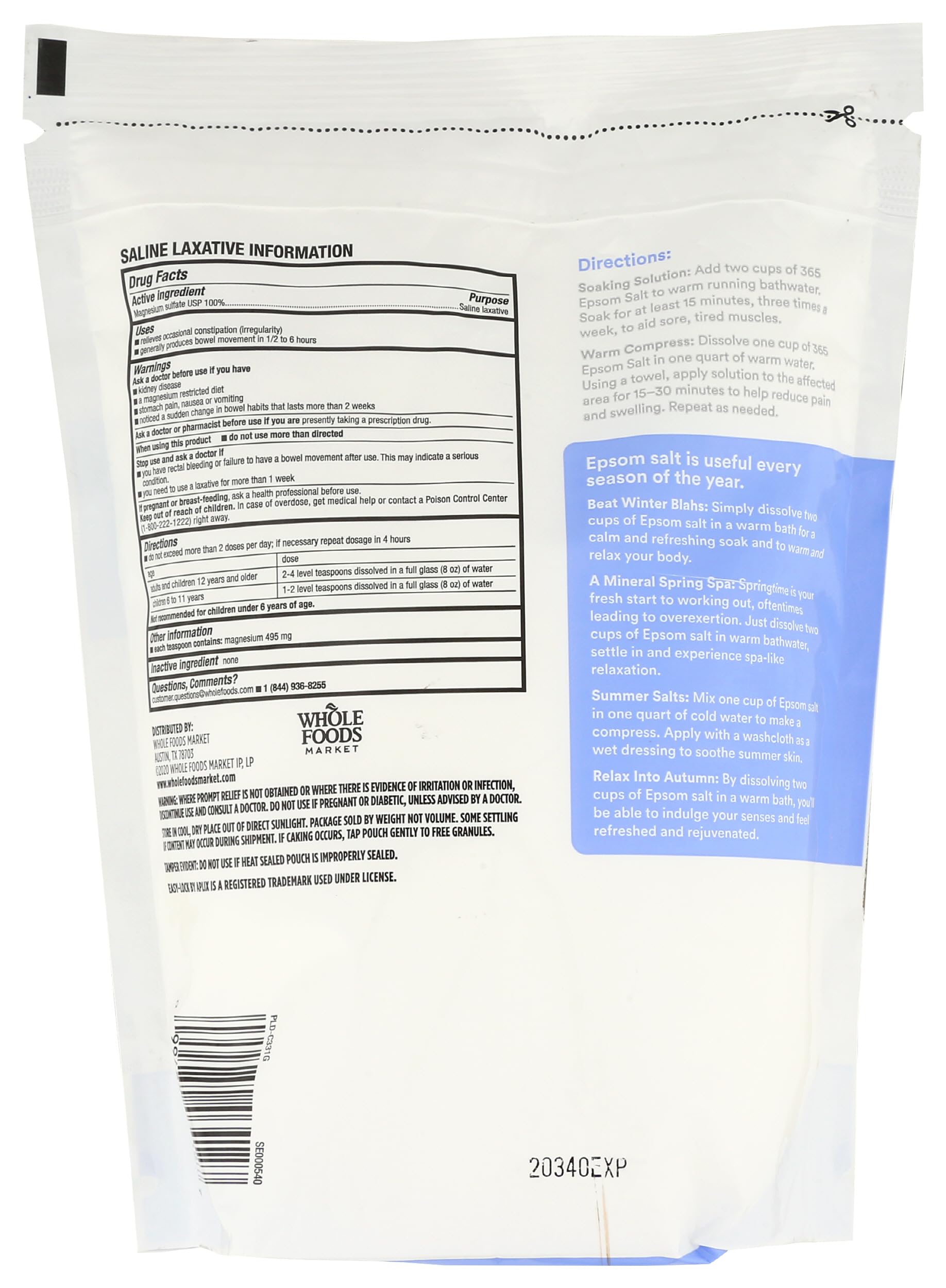 365 by Whole Foods Market, First Aid Epsom Salt, Magnesium Sulfate USP, 64 Ounce