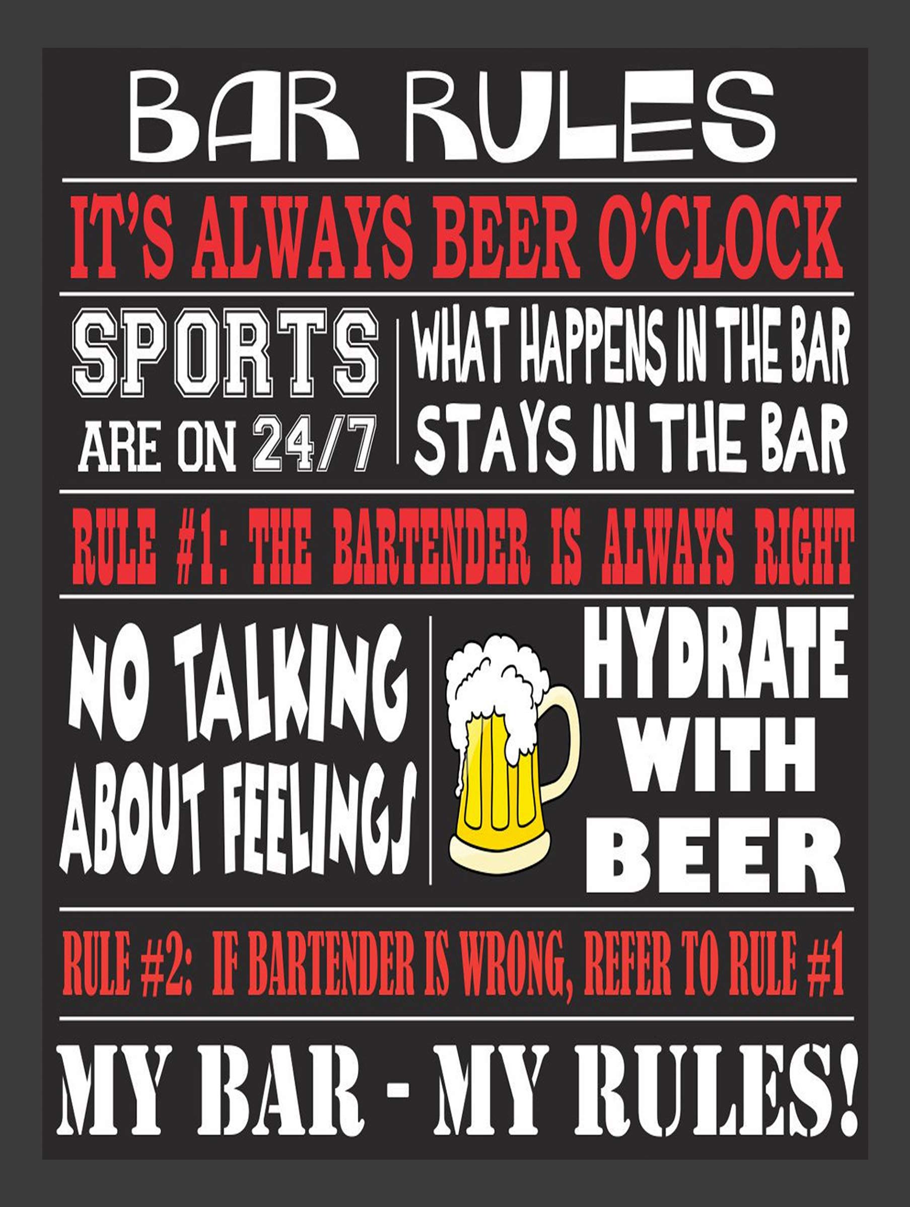 SHAWPRINT BAR RULES BAR/PUB MAN CAVE SIGN RETRO METAL TIN WALL PLAQUE SIGN NOVELTY GIFT (267MM X 200MM (10" X 8"))