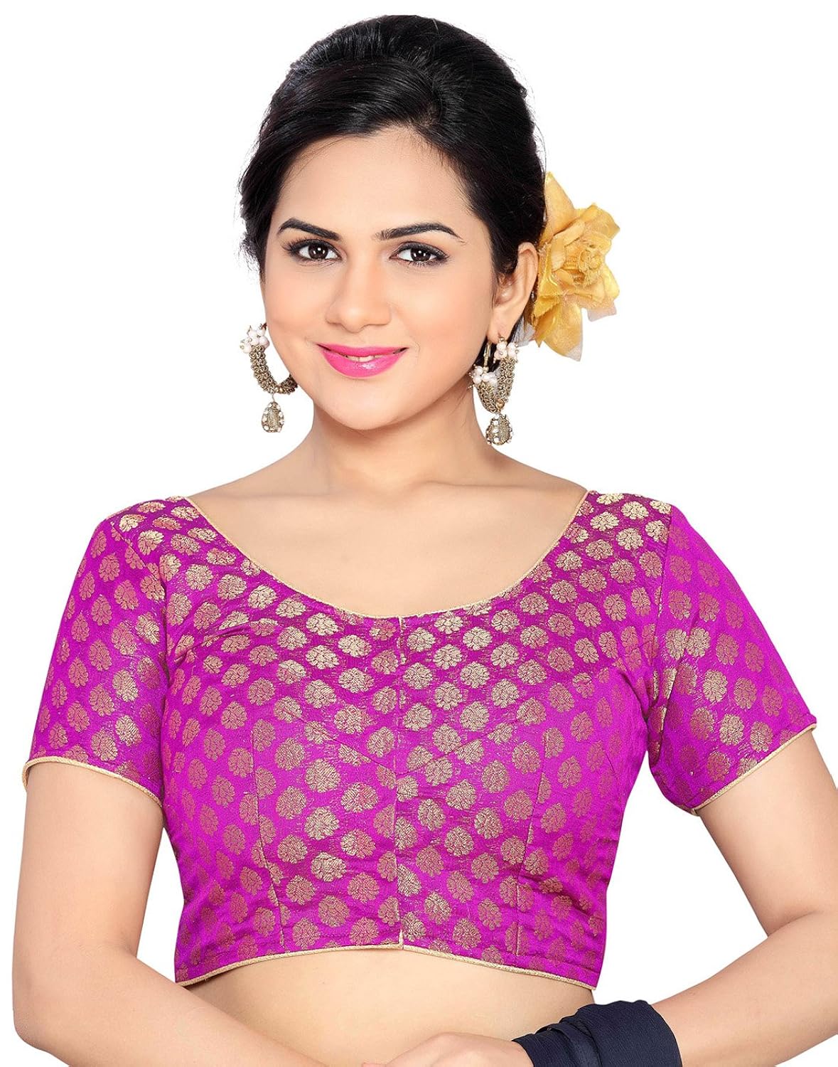 studio shringaar wedding magenta self design short sleeve non-padded blouse