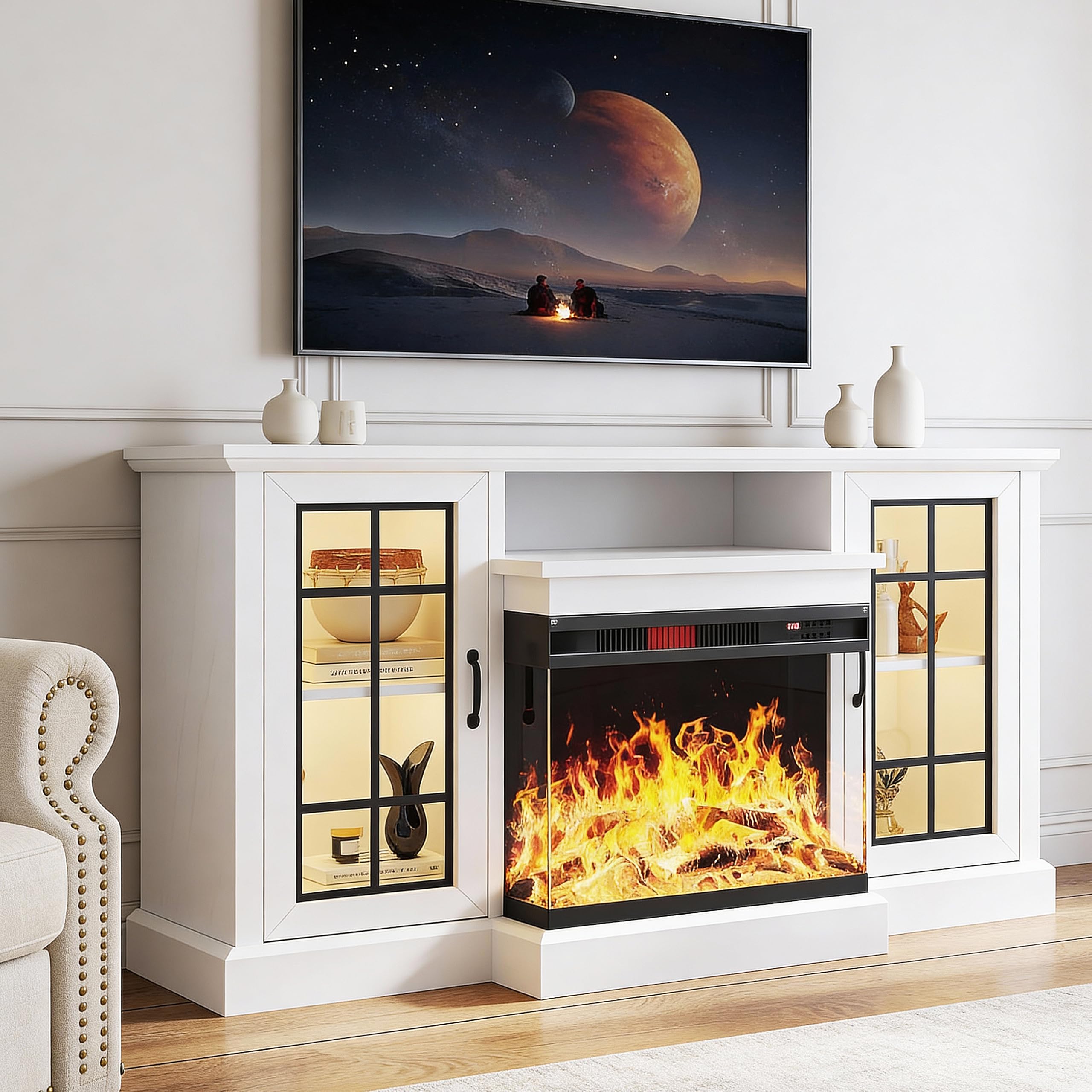 Photo 1 of ***BOX 2 OF 2 -MISSING BOX 1 OF 2 SELLING AS INCOMPLETE ***OneBlis Glass Door, Adjustable Flame LED Color for Living Room