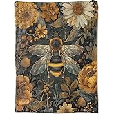 Buzzing Bee Floral Throw Blanket, Vintage Flower Bumblebee Blankets for Bedroom Living Room Couch Decor, Fuzzy Cozy Soft Lightweight Throws, for Nature Lover Women Girl, 50x60 in