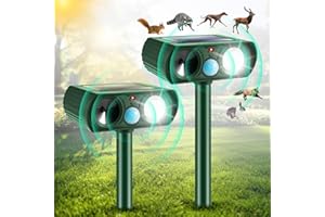 JAHY2TECH 2024 Upgraded Solar Ultrasonic Animal Repellent Outdoor,Ultrasonic Cat Repellent Deer Repellent Devices with Flashing Light Motion Activated Cat Deterrent for Rabbit Squirrel Coyote Raccoon,2 Pack
