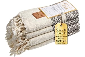 GOLD CASE HOME COLLECTION Gold CASE Turkish Hand Towels for Bathroom Set of 4-20 x 40-100% Cotton Bathroom Hand Towels - Aphrodite Kitchen Hand Towel for Spa, Face, Tea & Dishcloth - Decorative Hand Towels - Beige