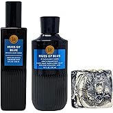 Bath & Body Works Men's Collection Hues of Blue Cologne Mist and Body Wash Duo Set with a Charcoal Scrub Bar Soap - Full Size