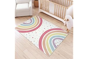 STARUIA Washable Rainbow Rug for Girls Bedroom, Colorful Rug 4x6 Area Rugs for Nursery Kid Room, Non-Slip Soft Polka Dot Carpet Kids Rugs for Classroom Playroom Tent Castle