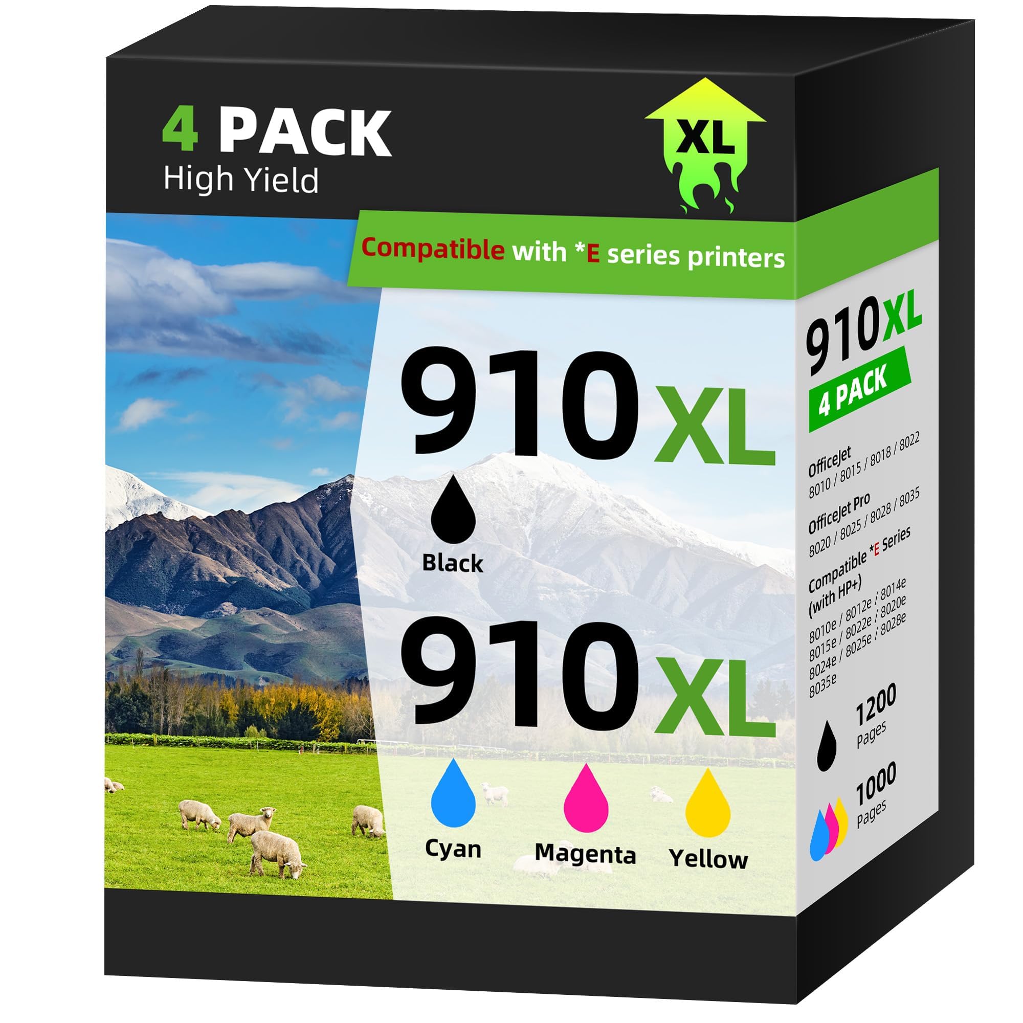 Photo 1 of 910XL Remanufactured Ink for 910XL Ink Cartridges Combo Pack High Yield Compatible with HP OfficeJet Pro 8035e 8025e 8028e 8020 8025 8028 OfficeJet 8015e 8022e 8015 8022 Printers (4 Pack, BK/C/M/Y)