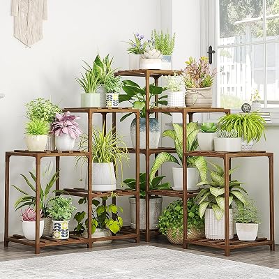 Bamworld 5-Tier Plant Stand Corner Indoor Outdoor Wooden Shelf