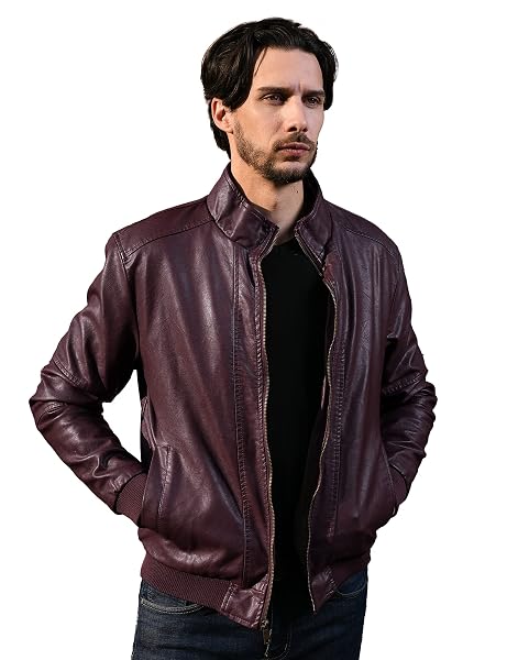 WENVEN MEN’S FAUX FUR JACKET WINTER WARM COATS OUTWEAR WINE RED 2XL