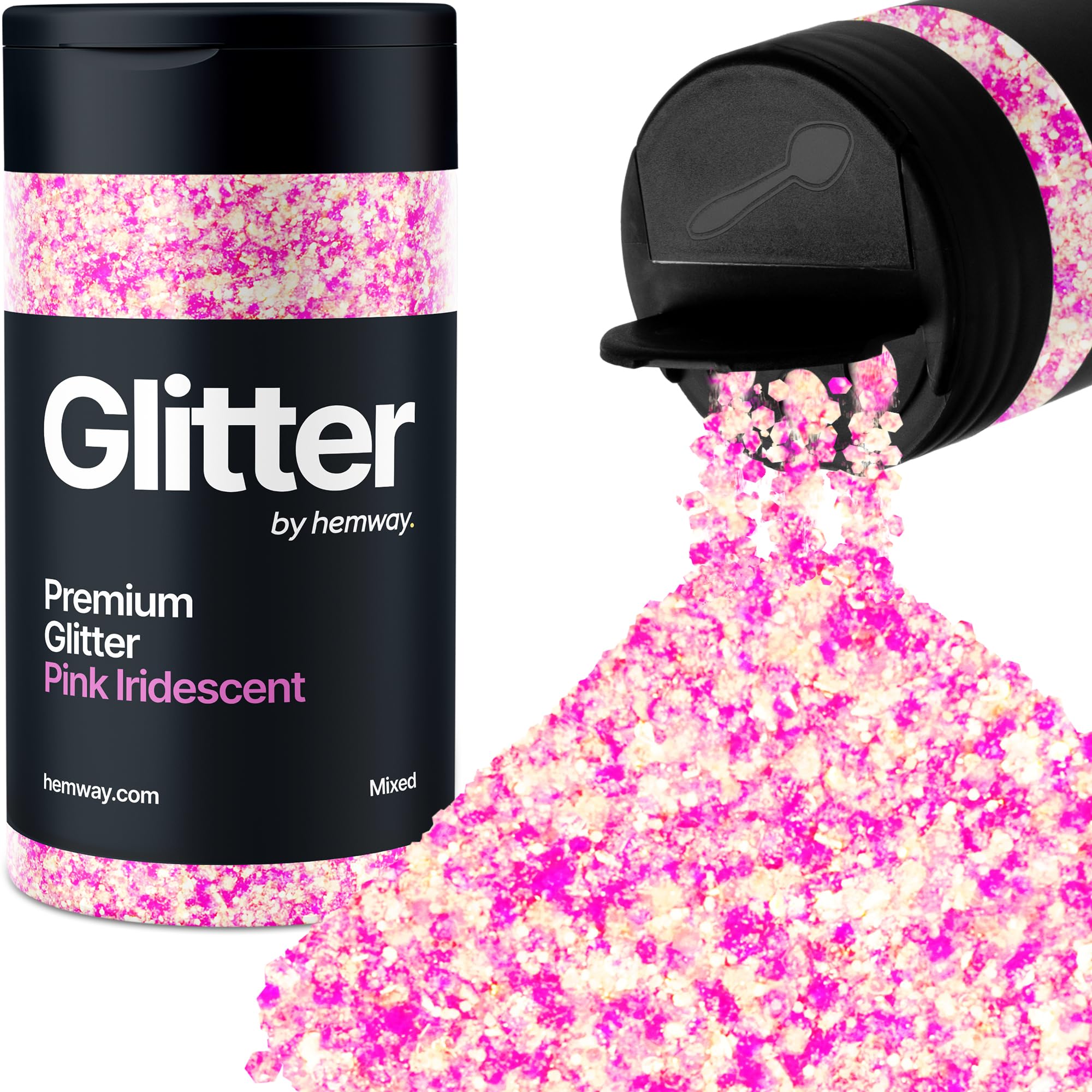 Hemway Pink Iridescent Mix Glitter Shaker, 105g Mixed Size Glitter for Crafts Metallic Flake Sequins for Resin & Epoxy Crafts for Decorating, Halloween, Christmas, Nail, Face, Bunting, Art