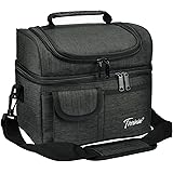 Tirrinia Insulated Lunch Bag, Leakproof Thermal Bento Cooler Tote for Women and Men, Dual Compartment with Shoulder Strap, 10