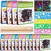 16 Pack Drawing Notebook Set, Scratch Art Paper Rainbow Mini Notes, Sketch Drawing Pad for Kids Party Favors(with 16 Wooden Stylus & 4 Drawing Stencils)