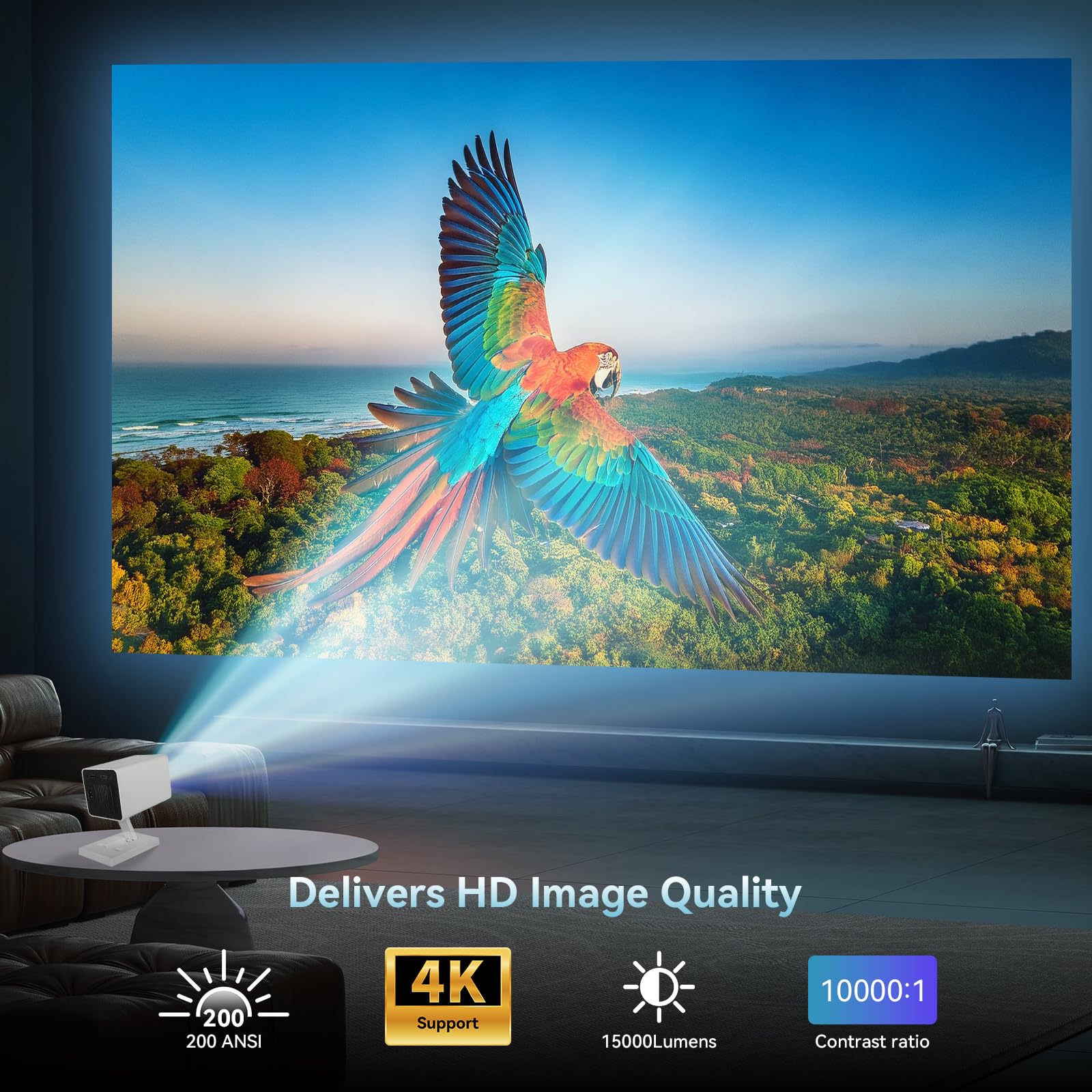 Mini Projector with WIFI 6 and Bluetooth, 4K 1080P Support Portable Projector Movie Auto Keystone for Laptop, PC, Smartphone