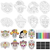 32 PCS Sugar Skull Day of the Dead Crafts DIY Fridge Magnet Kit Decorations | Paint Your Own Dia De Los Muertos Crafts Include 32 Magnet 24 Paint Skull Ornament Halloween for Classroom Gift Party Games