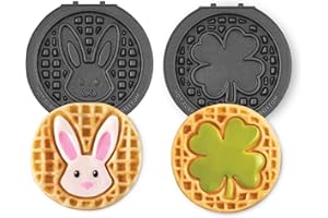 DASH Multimaker Mini System Two 4” Nonstick Removable Waffle Plates (Bunny & Shamrock) - 2Pc Plate Pack Compatible with Dash 