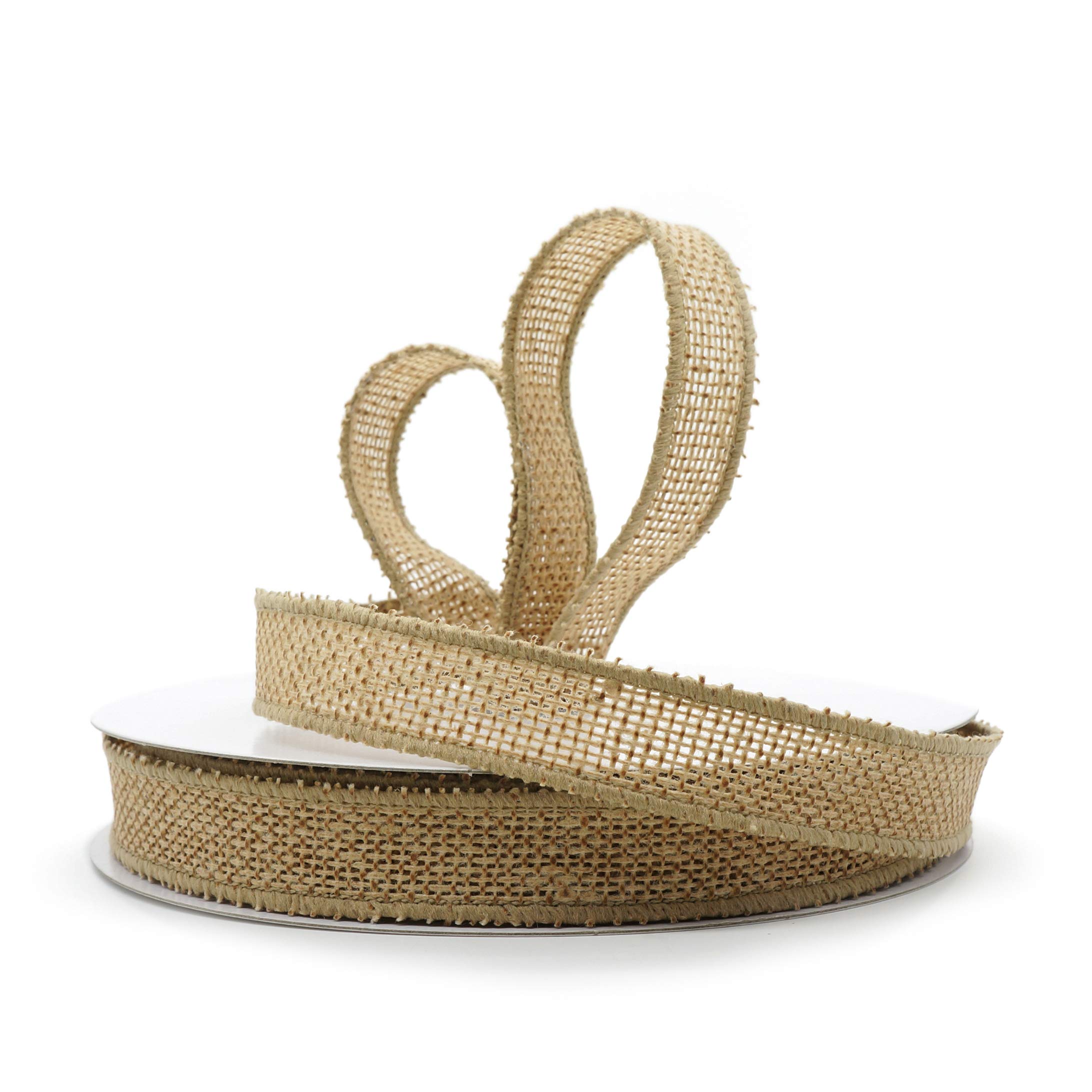 CT CRAFT LLC Burlap Wired Ribbon - 3/4 inch (20mm) x 20 Yards.Decorative for DIY Crafts and Gift Wrapping - Natural/Beige