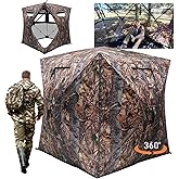FUNHORUN Hunting Blind with Floor Mat, 360 Degree See Through Ground Blind with Carrying Bag, 2/3/4 Person Pop Up Camouflage Tent Portable Concealed Shelter