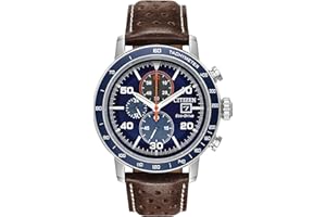 Citizen Men's Eco-Drive Weekender Brycen Chronograph Watch in Stainless Steel, Brown Leather strap, Blue Dial (Model: CA0648-09L)
