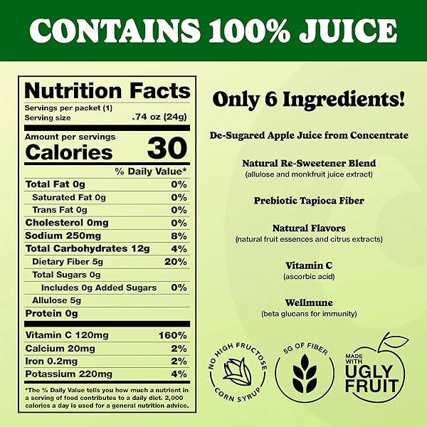 SUGAR FREE APPLE JUICE MADE WITH 100% JUICE; WORLD’S FIRST REAL APPLE JUICE WITH ALL SUGAR REMOVED FROM FRUIT; LIQUID & EASY TO DISSOLVE JUICE PACKS THAT SUPPORTS IMMUNITY & HYDRATION; 10 CT.