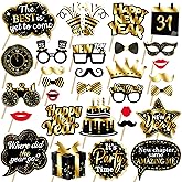 New Year 2026 Photo Booth Props Happy New Year Party Supplies 33PCS New Years Theme Favors Decor New Year's Eve Eyeglasses Selfie Props for Countdown NYE Birthday Party Decorations
