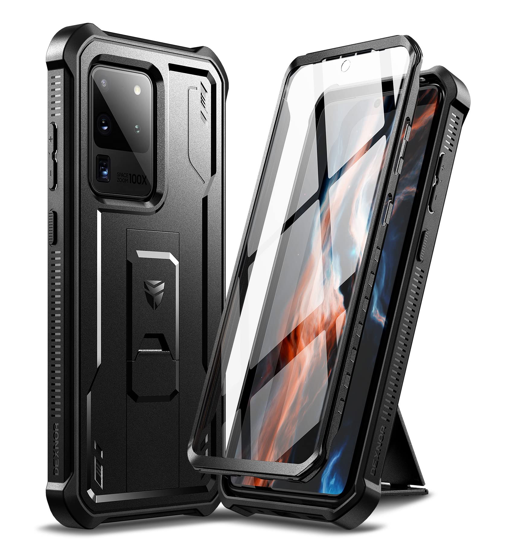 Dexnor Full Body Case for Samsung Galaxy S20 Ultra/6.9 inches, [Built in Screen Protector and Kickstand] Heavy Duty Military Grade Protection Shockproof Protective Cover for Galaxy S20 Ultra,Black