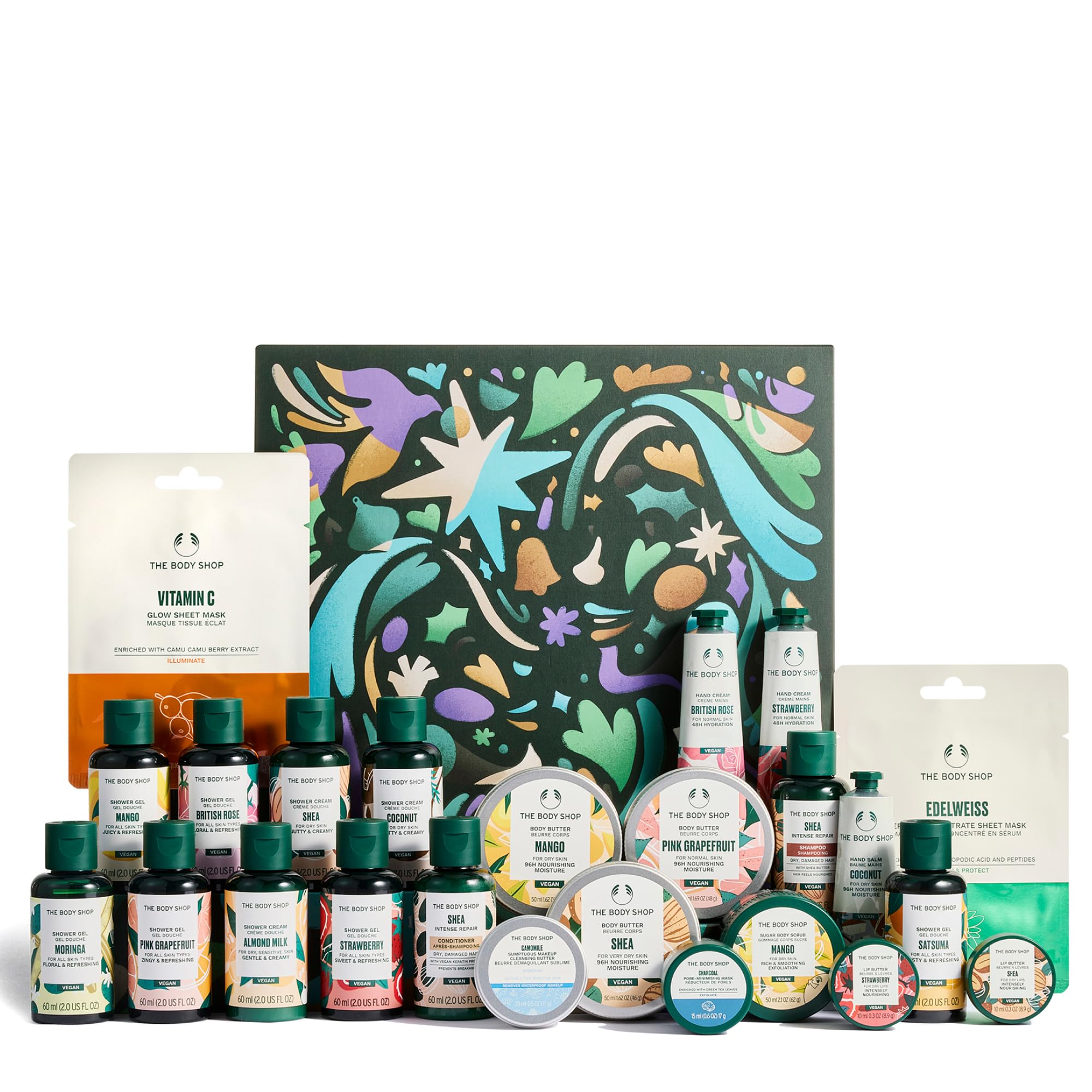 The Body Shop Classic Beauty Advent Calendar- 24 Piece Gift Set, Includes Creams & Gels for Shower & Body, Hand Balms and More