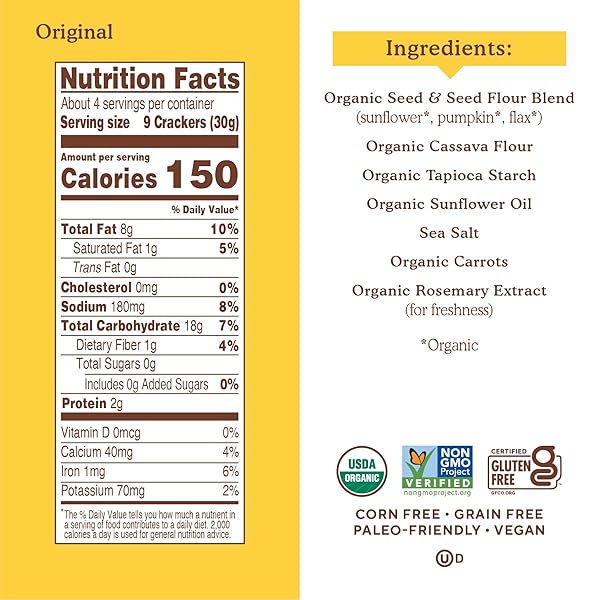 SIMPLE MILLS ORGANIC SEED CRACKERS, ORIGINAL – GLUTEN FREE, VEGAN, HEALTHY SNACKS, PALEO FRIENDLY, 4.25 OUNCE (PACK OF 3)