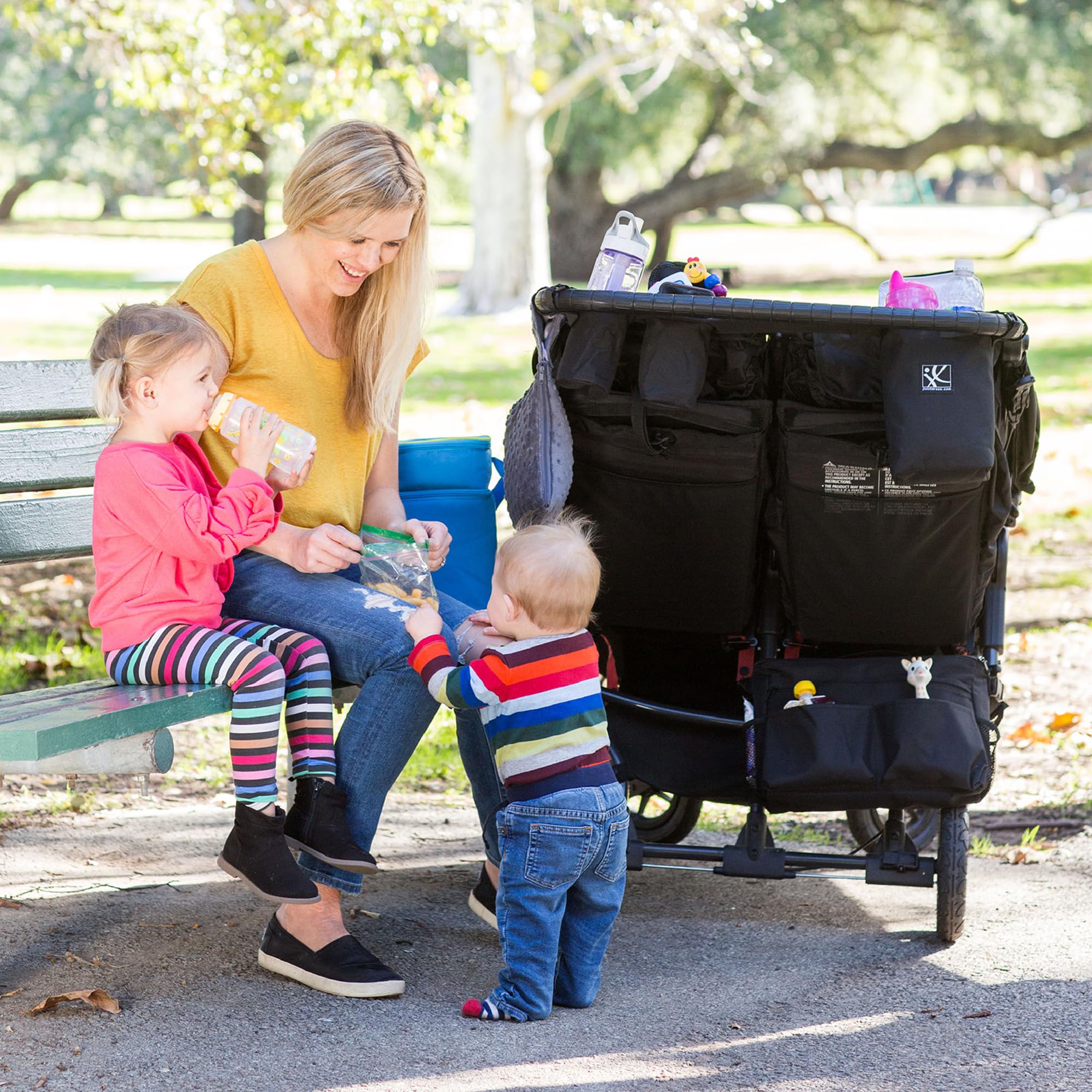 J.L. Childress DoubleCOOL Double Stroller Organizer - Stroller Accessory with Cooler and Storage - Includes Cup Holder, Cell Phone Pocket and Zippered Compartments - Black