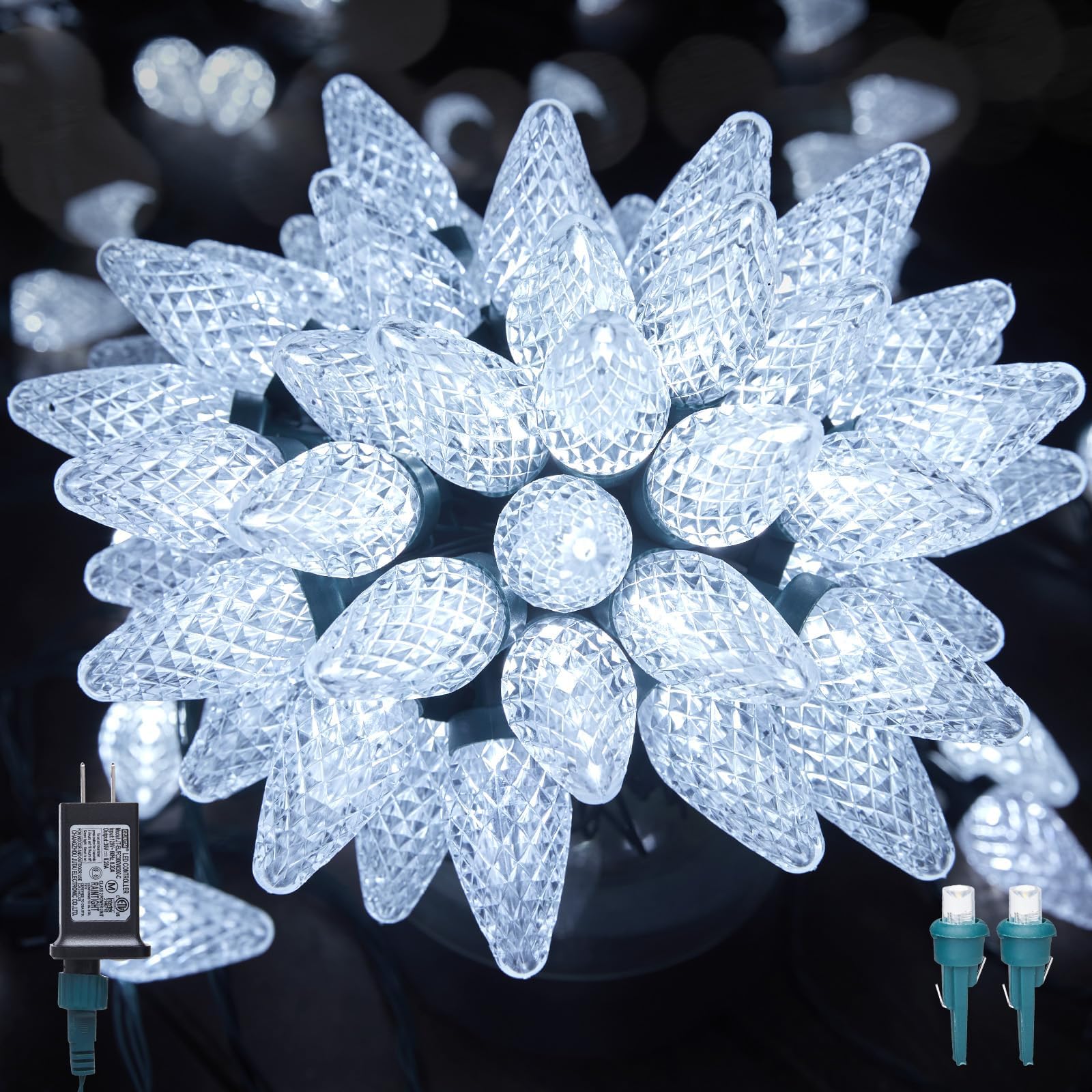 Photo 1 of C9 LED Christmas Lights Outdoor, 81 Feet 100 LED String Light with Timer & 8 Lighting Mode, Waterproof Commercial Grade Christmas Tree Lights for Outside Indoor Roofline Patio, Pure White|2 Pack