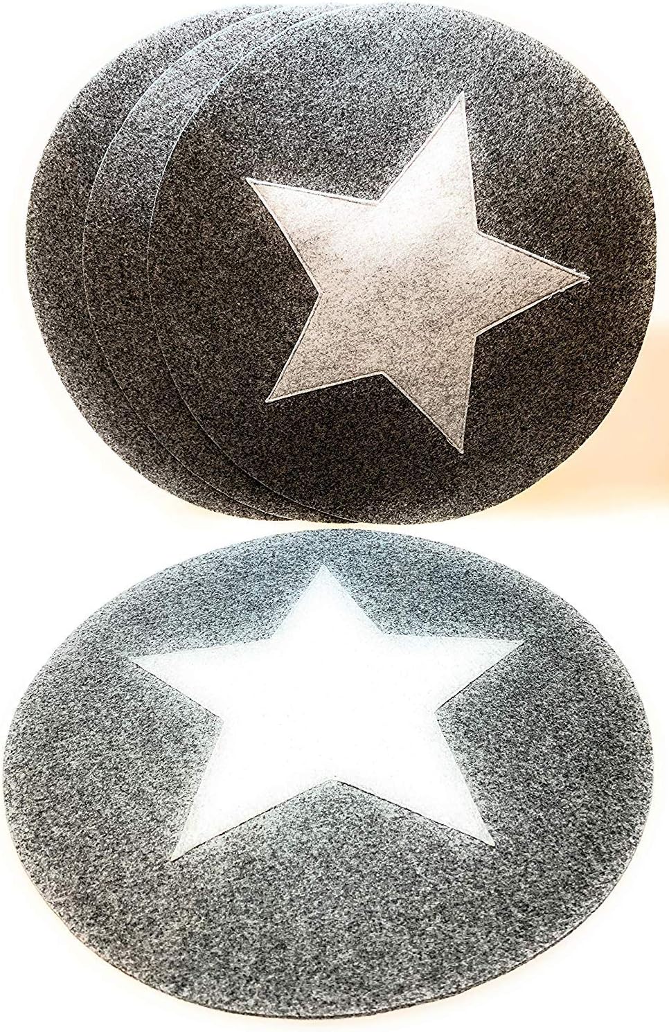 Gilde Round Table Set of 6, 35 cm Diameter, Set of 6 Placemats Washable Felt in light grey