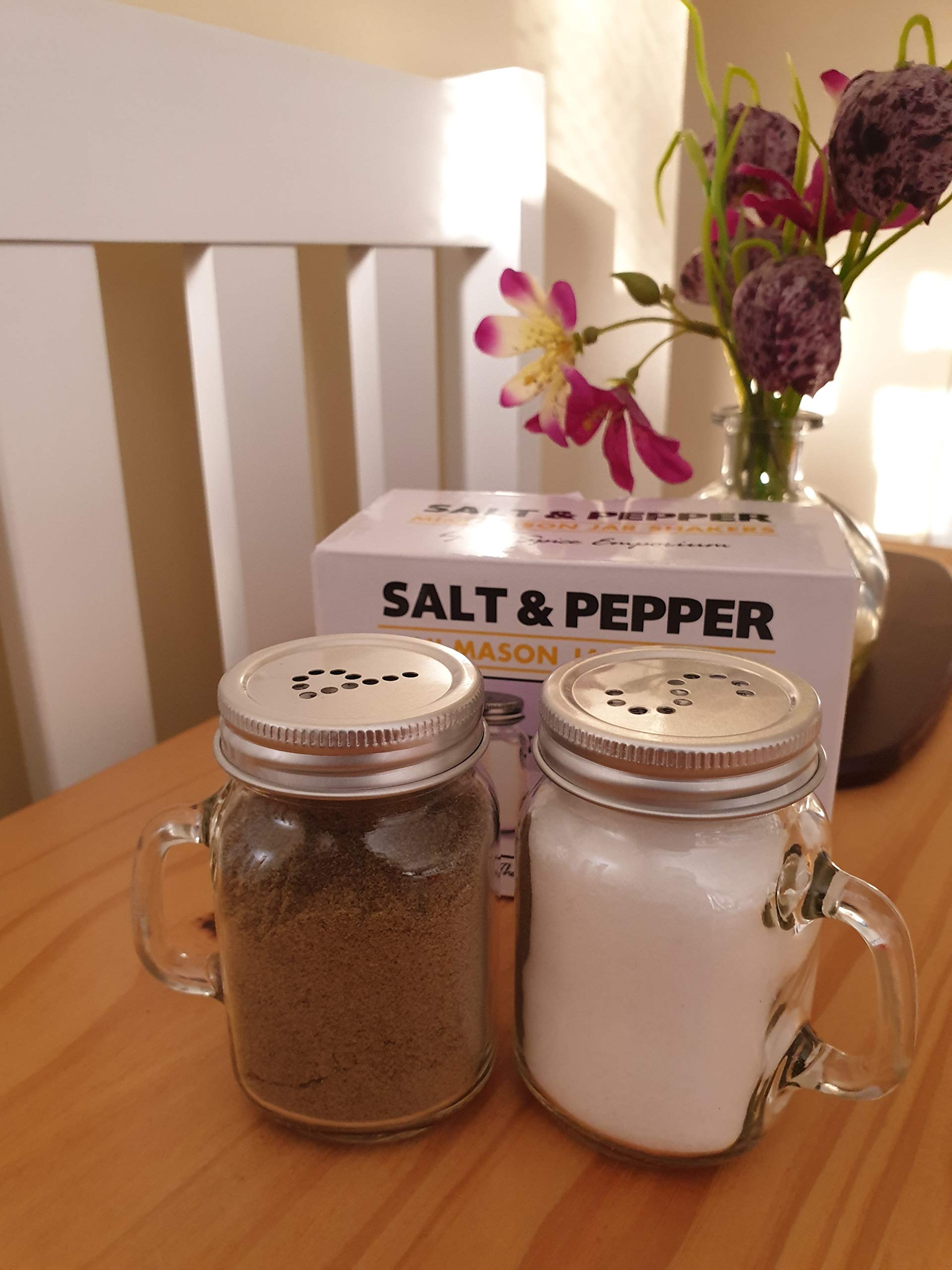 Mason Jar Salt & Pepper Shakers - Set of 2 - Rustic Salt & Pepper Pots