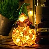 WONDHOME Solar Garden Gnome Statue Gnomes Statue with LED Lights Winter Ornaments Outdoor Yard Art Decorations for Home Patio Porch Lawn - Christmas Birthday Gifts for Mom Women