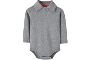 Teach Leanbh Infant Baby Polo Bodysuit Cotton Long Sleeve Pure Color Shirt 3-24 Months (24 Months, Grey)