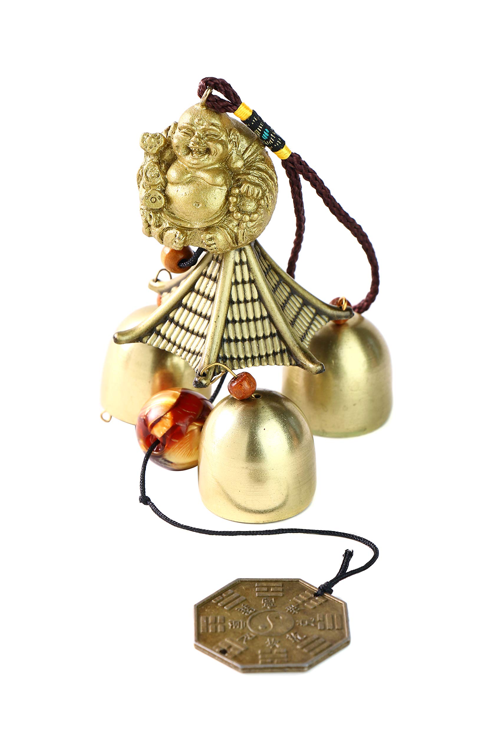 Lucky Wind Chimes, Vintage Metal Hanging Wind Bell Outdoor Good Luck Hanging Charm with Coin for Garden Home Patio Yard (Buddha Wind Chime)