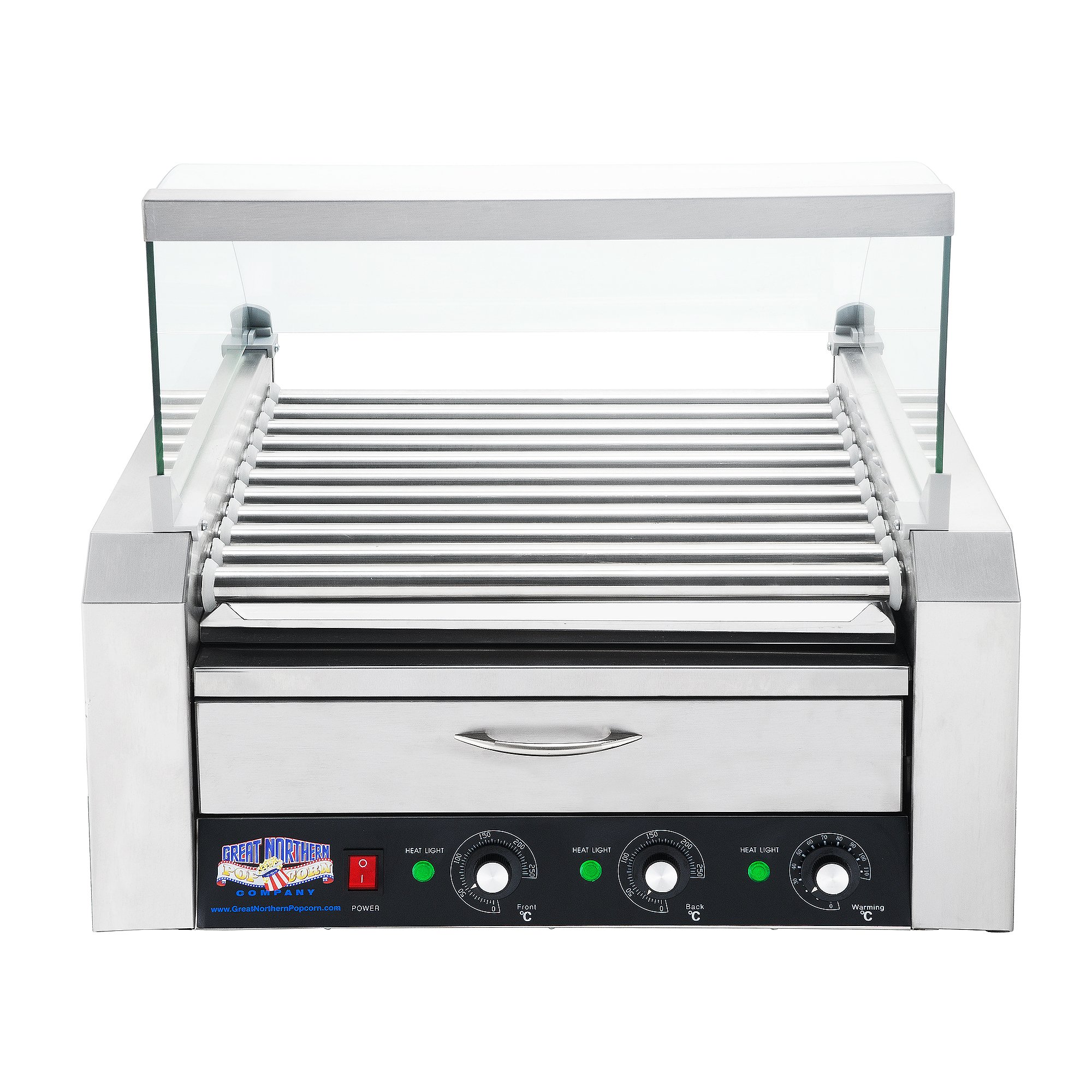 Great Northern Popcorn Company Great Northern Popcorn Commercial 11 Roller Grilling Machine and Bun Warming Tray | Includes Cover | Holds 30 Hot Dogs, 83-DT5546
