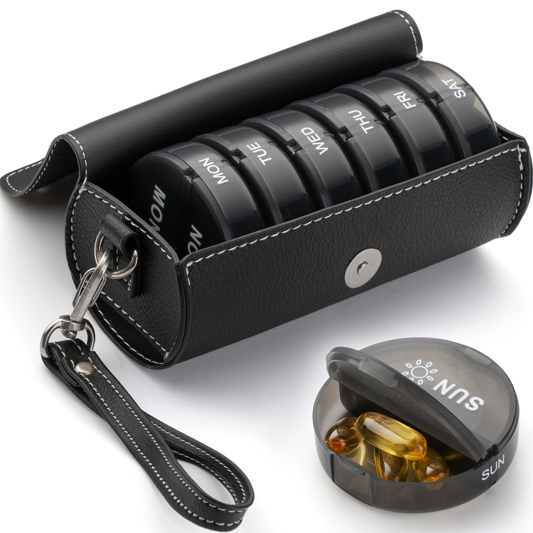 Pill Box 7 Day 2 Times A Day, Weekly Travel Pill Organiser with Magnetic PU Case Portable Tablet Organiser with Large Compartments BPA Free Pill Boxes for Daily Medicine Medication Vitamin Supplements