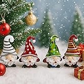 AceOrbit 4 Pcs Mini Christmas Glass Gnome Decorations Fairy Garden Glass Mini Santa Claus Tiny Christmas Gnome Ornaments for Xmas Home Table Centerpiece Decor Figurines Gift