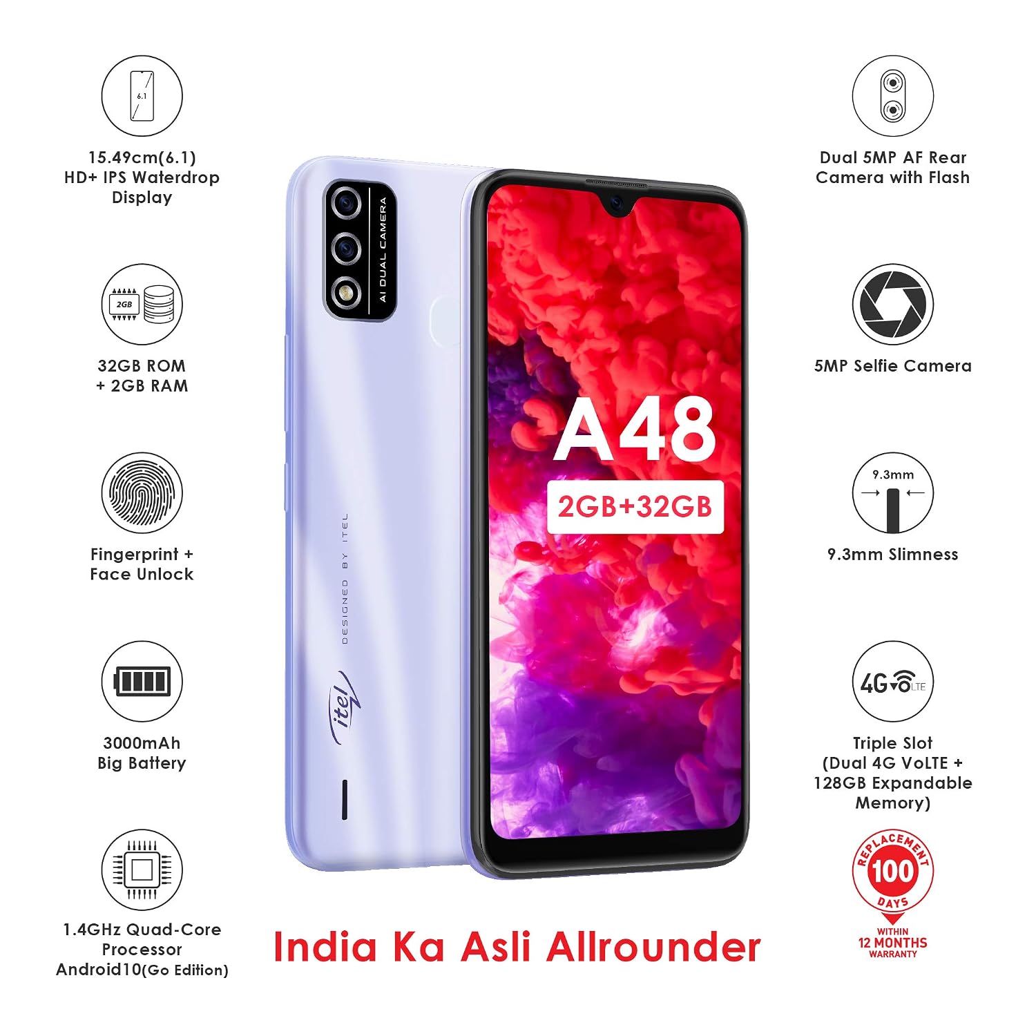 itel A48 (Gradation Purple, 2GB RAM, 32GB Storage) : Amazon.in: Electronics