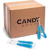 Blue Rock Candy Sugar Sticks - Blue Raspberry Flavored - 144 Individually Wrapped Candy Party Favors