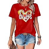 JDyymiys Football T-Shirt Women Game Day Shirts Football Team Fans Pullover Shirt Heart Graphic Short Sleeve Tops