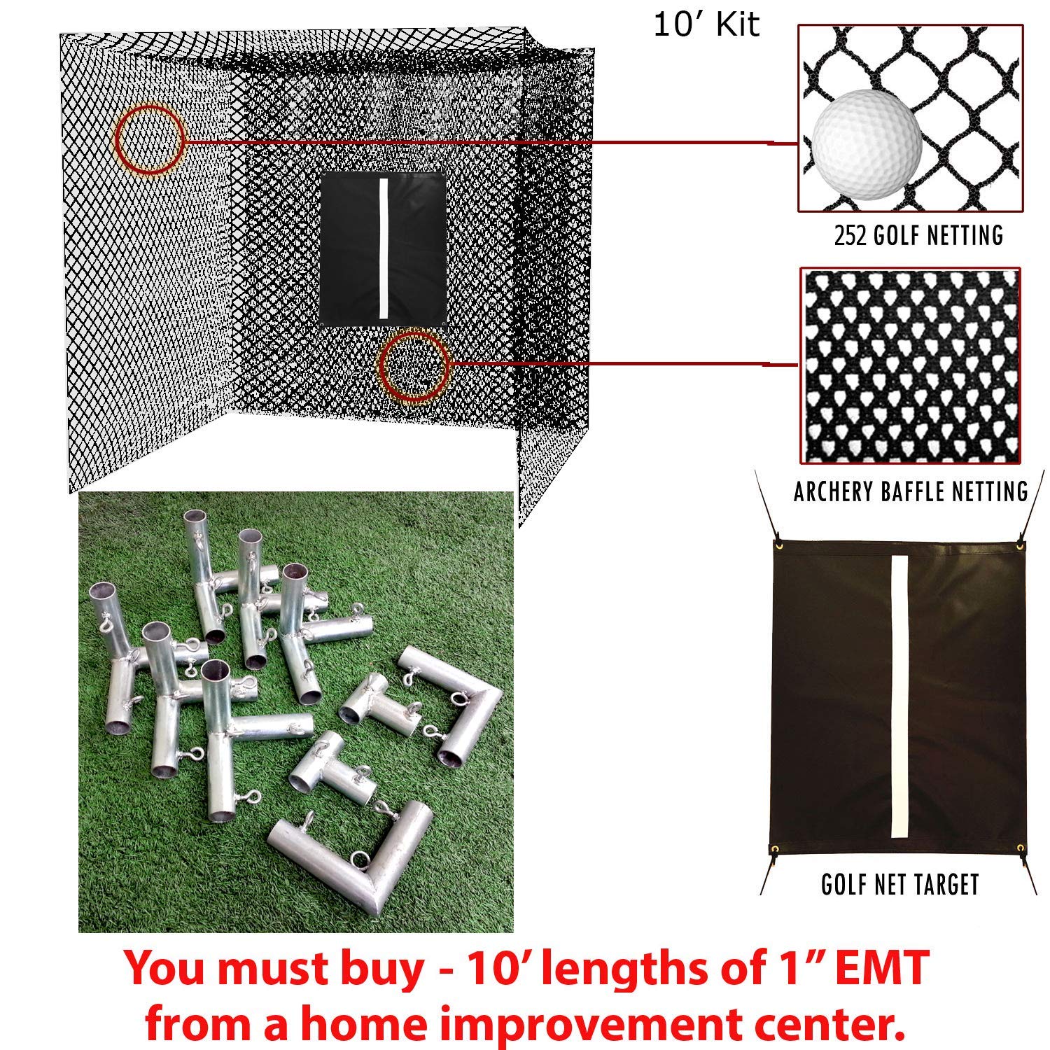 Buy Select Golf Hitting Net, Baffle, and Golf Net Target with DIY Frame Corners 10' Poles NOT
