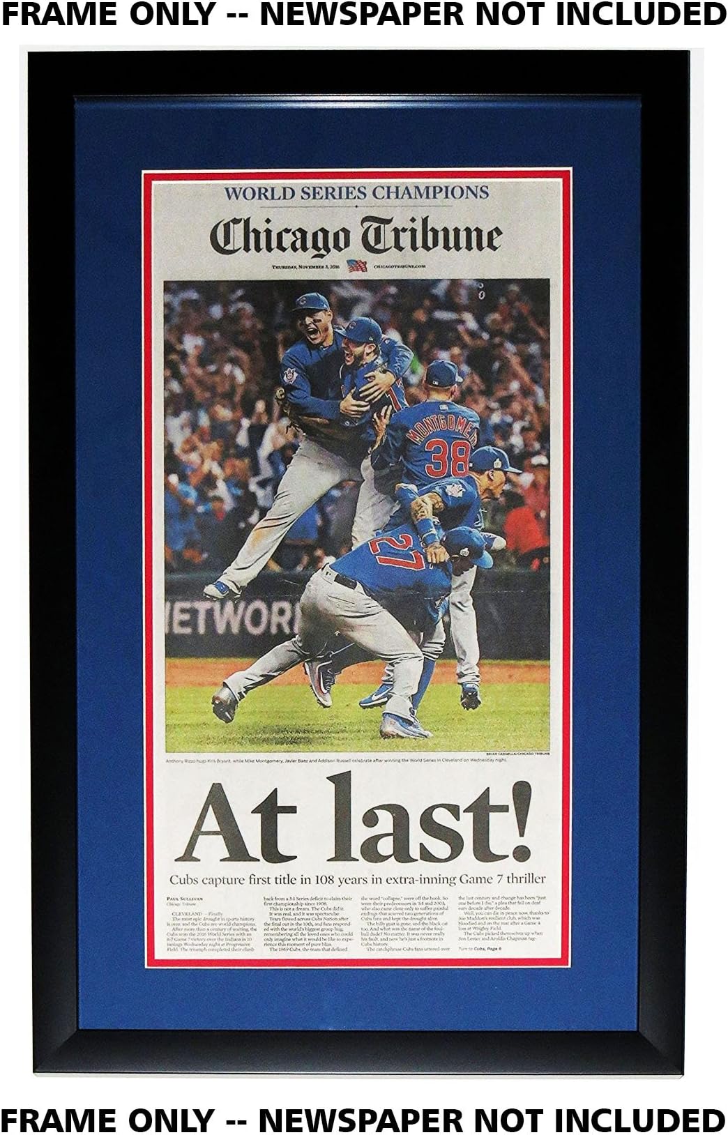 Chicago Tribune Newspaper Frame - with Cubs Double Mat